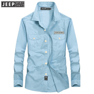 吉普男装JEEP 男士衬衫2019春季新款男款棉纯色长袖衬衣商务外穿上衣 RSC102 浅蓝色 XL