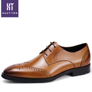 Haut Ton 皓顿 布洛克男士商务休闲鞋牛皮正装皮鞋 P110 棕色 42