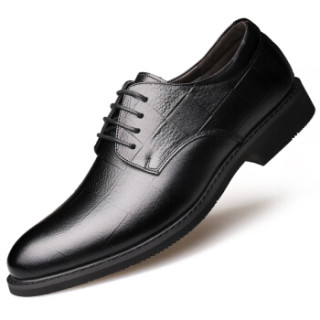 大红鹰 皮鞋男头层牛皮青年商务休闲正装时尚系带压花 dhy7699 黑色