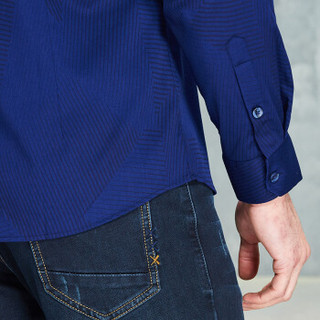 才子（TRIES）衬衫男 棉质创意线条提花休闲时尚长袖衬衫 137572121 蓝色 3XL(185/100A)