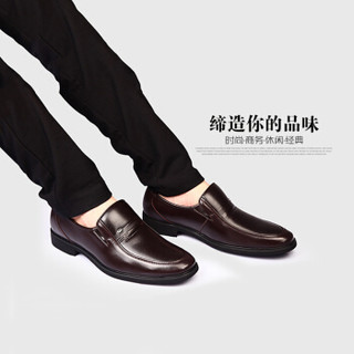 Dahongying 大红鹰 皮鞋男青年商务正装套脚低帮尖头时尚百搭 DHY535 棕色 43