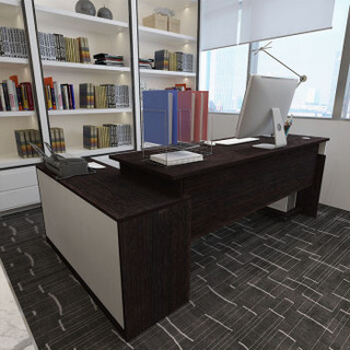 美宜德曼 电脑桌 1.6米L型右柜办公桌胡桃色 老板桌职员办公桌