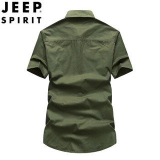 吉普（JEEP）短袖衬衫 男士商务休闲宽松衬衣上衣时尚纯色衬衫男 RSC244 军色 M