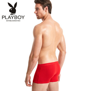 PLAYBOY 花花公子 大红男士内裤中国红平角内裤男 3条礼盒装 5598 XL (红色、XL、平角裤、粘纤)