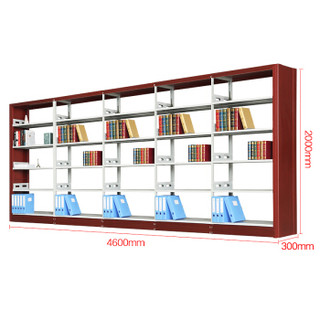 中伟钢制转印书架学校图书馆书店书籍室阅览室单面书架资料架一列五组五层 红色