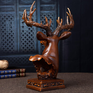 聚善缘 鹿头摆件家居装饰 客厅酒柜创意摆件 新中式工艺品鹿头摆件 款式一鹿头