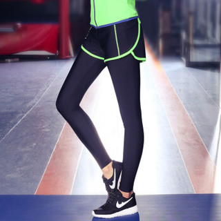 范迪慕 运动健身服女速干透气运动套装女晨夜跑步服三件套瑜伽服 20343-绿色边-短袖三件套-L