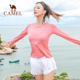 骆驼（CAMEL）瑜伽服上衣女19春夏显瘦修身长袖T恤健身房运动服 Y8W106631 橘粉 M