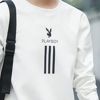 花花公子（PLAYBOY）卫衣男2019春装新款时尚印花套头上衣韩版休闲男装 白色 XL