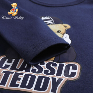 精典泰迪Classic Teddy童装儿童T恤长袖打底衫男女童上衣中小童单衫 定制款长袖T恤 棒球帽子熊-深蓝 110