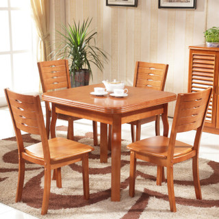 奈高实木餐桌椅组合简约现代两用可伸缩折叠加长方桌多功能饭桌1桌4椅-SA66