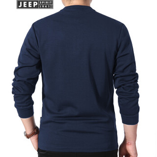 吉普(JEEP)长袖青年男士商务休闲纯色棉质T恤2019春季新品男装SS0004 蓝色 2XL