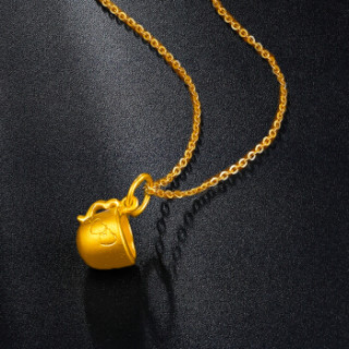 商品花好玉缘 一辈子 黄金吊坠 3d硬足金挂坠杯子项坠 配银项链