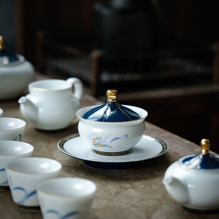 苏氏陶瓷 SUSHI CERAMICS 茶具套装金边新丝路功夫茶具创意典雅盖碗茶壶小茶叶罐配八茶杯子精美礼盒装