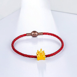 周六福 珠宝女款3D硬金迷你城堡黄金转运珠 定价AD162829 含红色皮绳 约1.8-1.99g