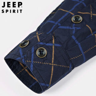 吉普 JEEP 男士长袖格子衬衫新款青年时尚商务休闲上衣 RSC006 蓝色 M