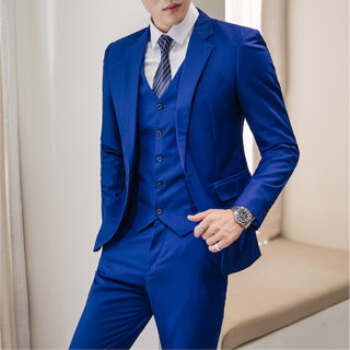 鳄鱼恤（CROCODILE）西服套装 男士商务休闲套装男职业修身正装 216TZ6103 蓝色 46/S
