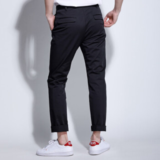 鸭鸭（YAYA）2018新款黑色青年休闲裤男士修身长裤商务直筒裤子 黑色XL