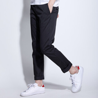 鸭鸭（YAYA）2018新款黑色青年休闲裤男士修身长裤商务直筒裤子 黑色XL