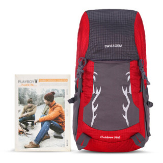 SVVISSGEM 登山装备防水背包 大容量户外休闲旅行男士运动徒步双肩包 SA-9828灰配红