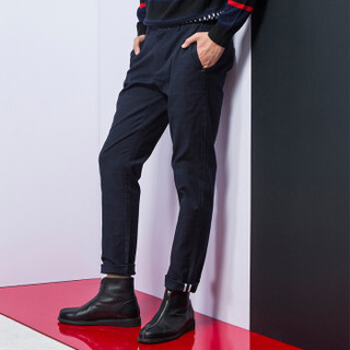 鸭鸭（YAYA）男士格子休闲裤 秋冬新款韩版简约裤子青年弹力修身长裤 藏青XL