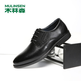 MULINSEN 木林森 韩版简约头层牛皮商务办公正装男皮鞋 黑色 42码 SL87022