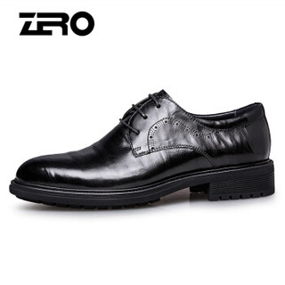 ZERO 商务休闲鞋 男士系带正装皮鞋 头层牛皮宽头布洛克鞋 A73117 黑色 38偏大一码