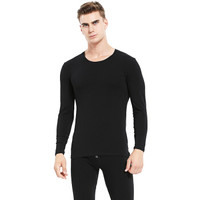 Plandoo 帕兰朵 男士保暖内衣秋衣秋裤圆领基础打底棉毛衫套装男女情侣基础棉质薄款内衣套装 黑色 XXXL码
