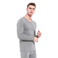 Plandoo 帕兰朵 男士保暖内衣秋衣秋裤圆领基础打底棉毛衫套装男女情侣基础棉质薄款内衣套装 深麻灰 XL码