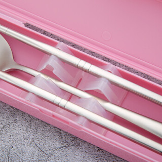 阳光飞歌 304不锈钢筷子勺子餐具便携套装 韩式学生白领粉色便携盒筷勺2件套装 （粉色款）