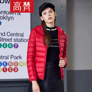 高梵 GOLDFARM 2019新版女轻薄短款连帽百搭时尚羽绒服G1180255 中国红 XL