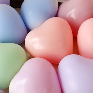 佳茉 马卡龙气球 糖果色心形气球情人节装饰 结婚用品生日布置会场 100只装 赠丝带点胶打气筒 彩色