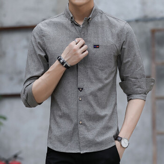 卡帝乐鳄鱼（CARTELO）长袖衬衫男士韩版修身商务休闲学生青少年男装衬衣 18169KE0813 灰色 XL