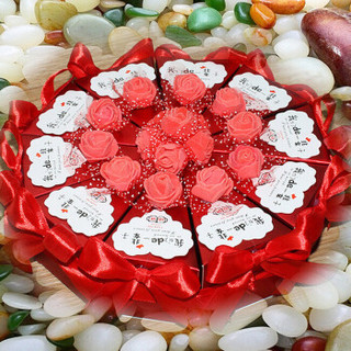 热带森林 喜糖盒欧式蛋糕喜糖盒子婚礼结婚庆用品回礼创意三角纸盒礼品糖果盒红色玫瑰花款 大号（10小盒）
