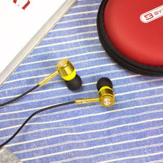 BYZ  KM21 黑眼圈三兄弟卡通金属入耳式 有线控手机耳机 黄色