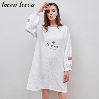 lecca lecca 拉可莉卡睡裙女秋季圆领套头睡衣冬季白色宽松长袖甜美家居服可外穿 LC174SE-WL149 白色