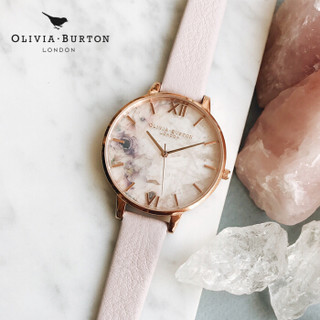 OliviaBurton手表女表粉晶英伦少女学生OB女款潮流樱花手表OB16SP03 38mm 粉色 粉色 牛皮