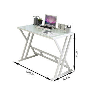 素宅 电脑桌 钢化玻璃台式办公书桌钢架简约学习餐桌 100*50CM白色桌子SZ8118Z