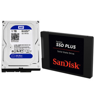 西部数据(WD) 日常存储解决方案 (蓝盘1TB HDD + 闪迪 240G SSD固态硬盘)