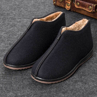 维致 传统老北京布鞋 男士防滑软底保暖加绒加厚棉靴 WZ1013 黑色 43