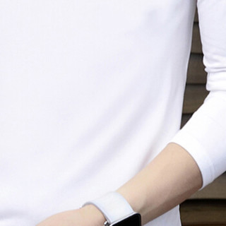 卡帝乐鳄鱼 (CARTELO) 长袖T恤男圆领修身衣服韩版个性印花t恤休闲薄款透气打底衣    深蓝 XL