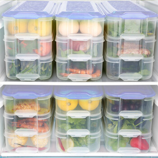 佳佰 冰箱保鲜盒馄饨盒冷冻储物盒长条形鸡蛋水果收纳盒 3盒1盖深蓝浅蓝随机