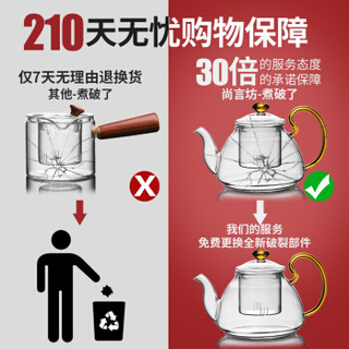 尚言坊 耐热玻璃茶壶大号烧水壶泡茶器煮茶蒸茶器家用花茶壶1100ml