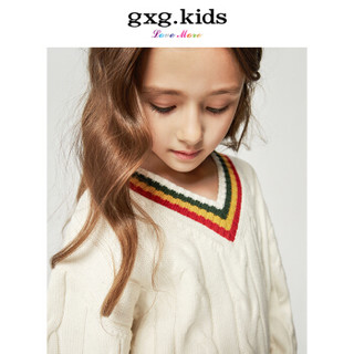 gxg kids童装2018冬装新款长款V领白色甜美女童毛衣裙B17419442 白色 110