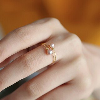 海蒂（haidi）紫眩 强光淡水珍珠戒指 G18K金 粉紫色 多层4-5mm
