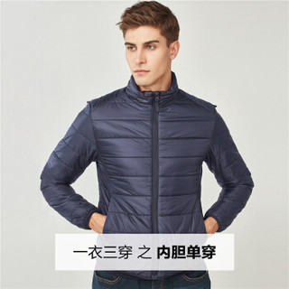 佐丹奴（Giordano） 男装夹克 反光印花夹棉内胆可拆帽三合一夹克01078634  黑/蓝加大码(180/104A)