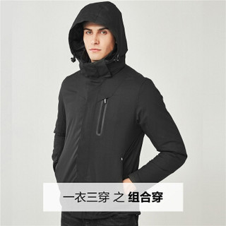 佐丹奴（Giordano） 男装夹克 反光印花夹棉内胆可拆帽三合一夹克01078634  黑/蓝加大码(180/104A)