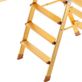 晾霸 铝合金落地衣架 梯子晾衣架两用翼型多功能晒被架阳台室内加粗加厚折叠铝梯 金色