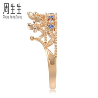 周生生 CHOW SANG SANG 18K金戒指红色黄金V&A系列皇冠蓝宝石戒指 女款 90599R18KR 11圈号