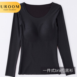 UROOM打底衫女高弹修身运动服带胸垫长袖瑜伽服女上衣 117ZVS38 黑色 M